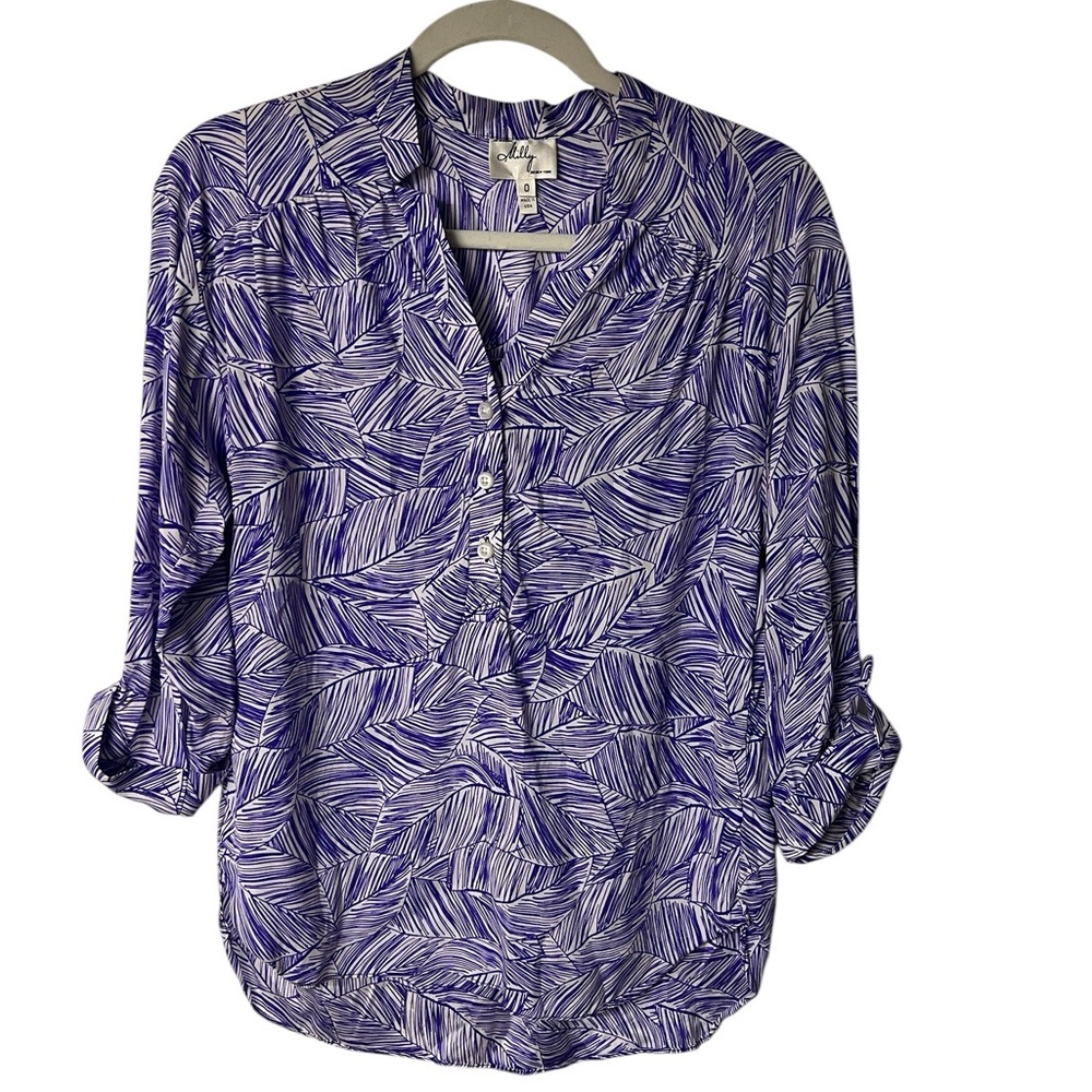 Milly of New York White and Purple Print Silk Tunic Size 0